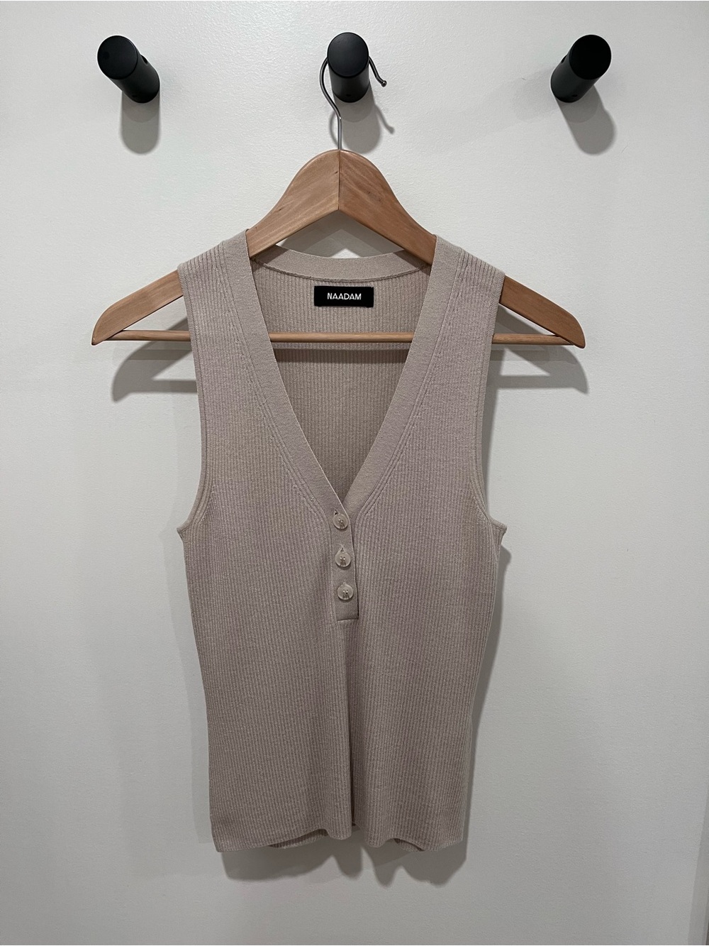 NAADAM Taupe Ribbed V-Neck Button Tank